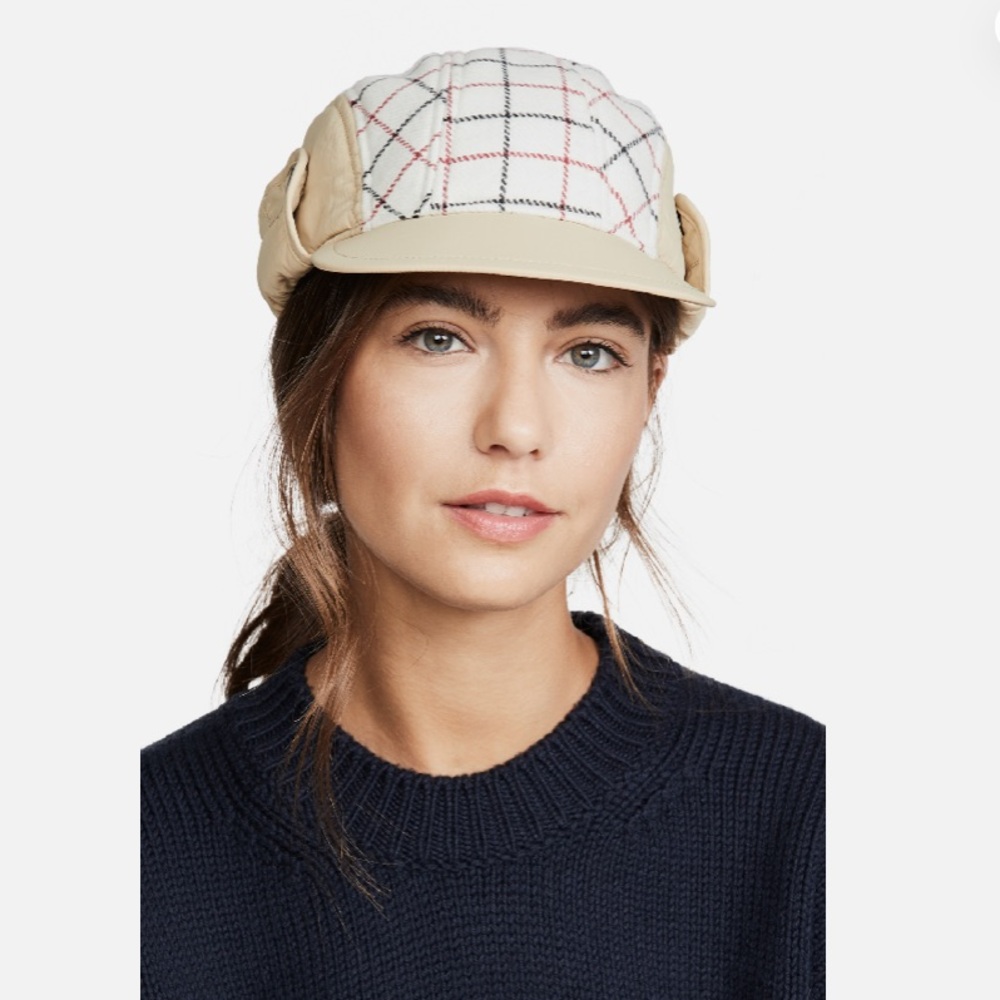 NWT rag & bone | Women’s Cream/Tan/Red/Black Plaid Wool Blend Puffer Pilot Cap